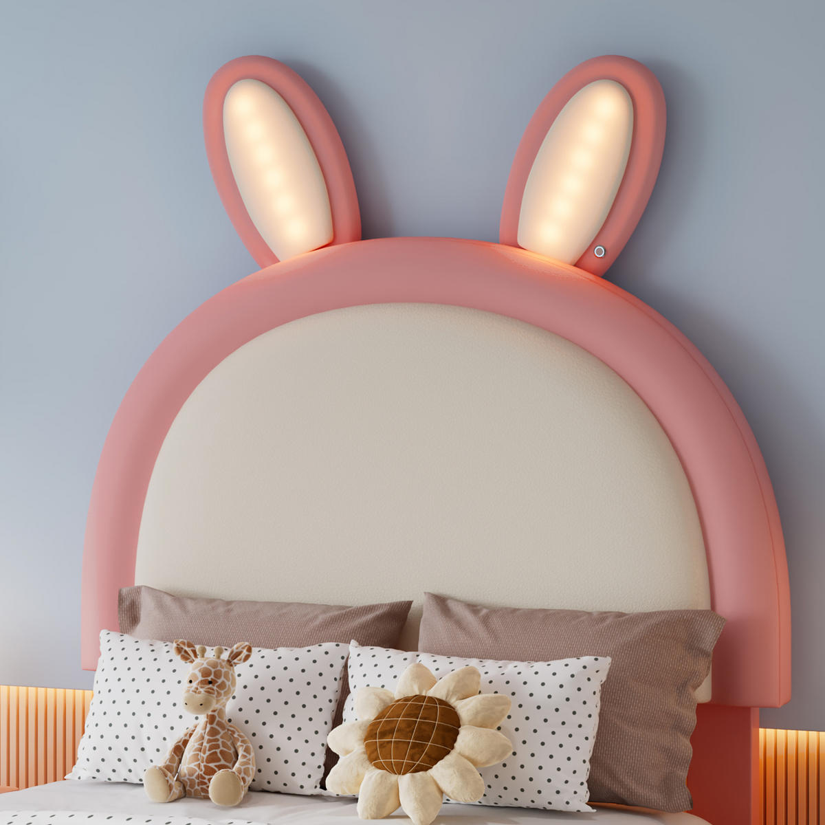 POLSTERBETT Hasenform 90/200 cm, Pink mit LED und Antikollisions-Schwammkante - Rosa, Kunststoff (90/200cm) - MIVRAY