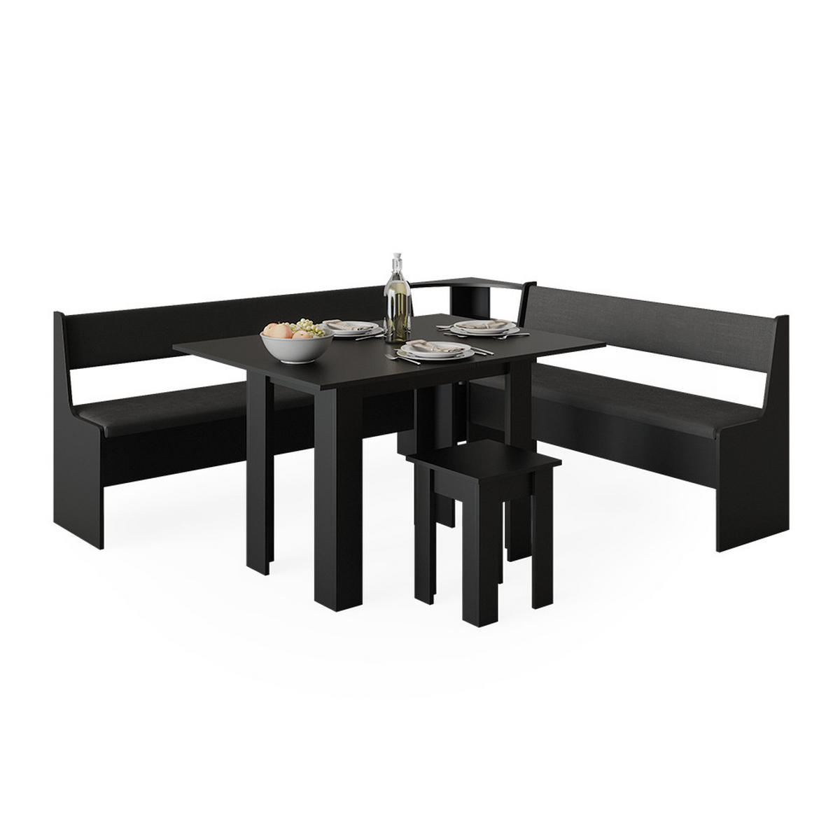 ECKBANKGRUPPE Roman Schwarz 180 x 41.5 cm mit Tisch - Taupe/Schwarz, Holzwerkstoff (210/80/180cm) - Vicco