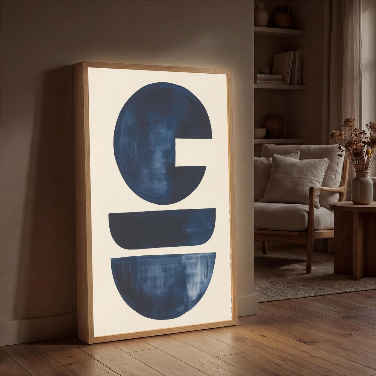 NÁSTĚNNÁ LAMPA S AKUMULÁTOREM Tvary - modrá - abstraktní 60x90 cm - tmavě modrá, kompozitní dřevo (60/90/8cm) - OnlyWow
