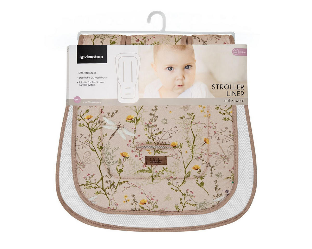 KINDERWAGEN Sitzauflage 311080401 beige Anti-Schweiß, Baumwolle, 3D-Netzgewebe, passend für 5-Punkt-Gurt - Beige, Textil (42/3/81cm) - Kikka boo