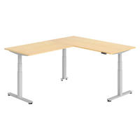 ECKSCHREIBTISCH elektrisch höhenverstellbar L-Form 220/180/74 cm in Ahornfarben/Silberfarben - Silberfarben/Ahornfarben, Holzwerkstoff (220/180/74cm) - bümö