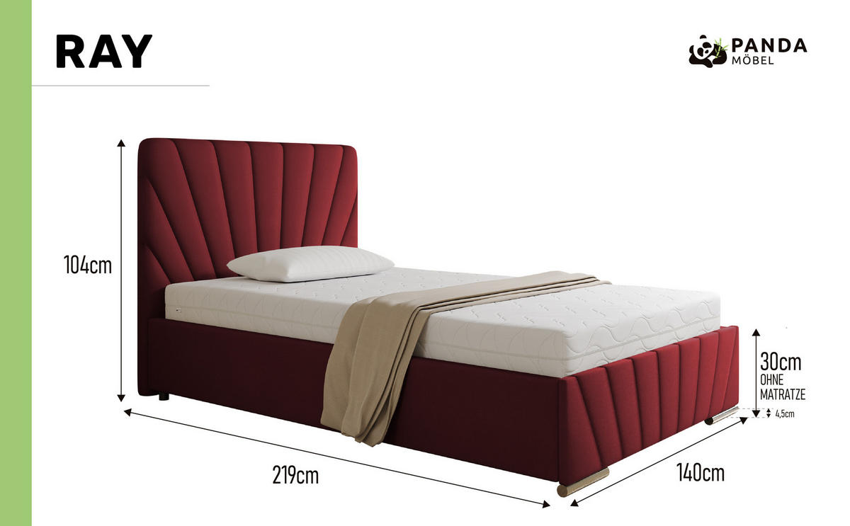 POLSTERBETT Ray 120 x 200 cm mit Bettkasten und Lattenrost federkernmatratze- rot - Rot, Holz (120/200cm) - Panda Möbel