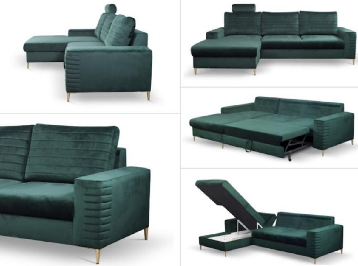 ECKSOFA Grün OLI Ausziehbar Mit Kopfstütze Und Bettkasten Links - Grün, Textil (253/165cm) - Sepro Meble