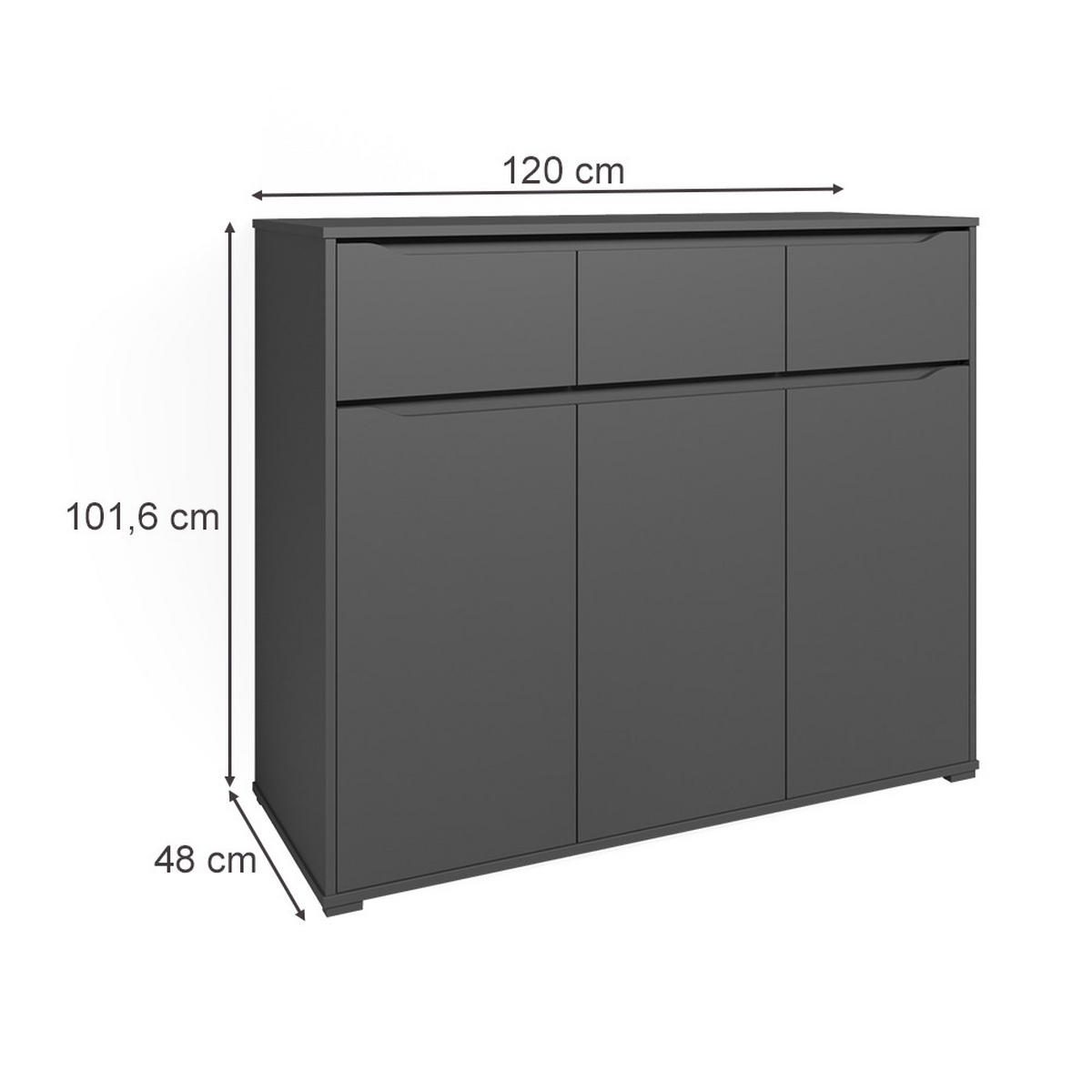 KOMMODE Ruben Anthrazit 120 x 101.6 cm - Anthrazit, Holzwerkstoff (48/101.6/120cm) - Vicco