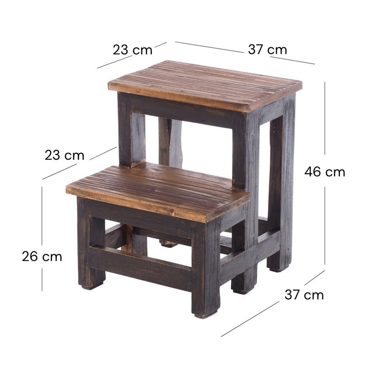 TRITTLEITER STEP Recyclingholz zweistufig 04 schwarz-natur - Graubraun, Holz (37/46/37cm) - DESIGN DELIGHTS