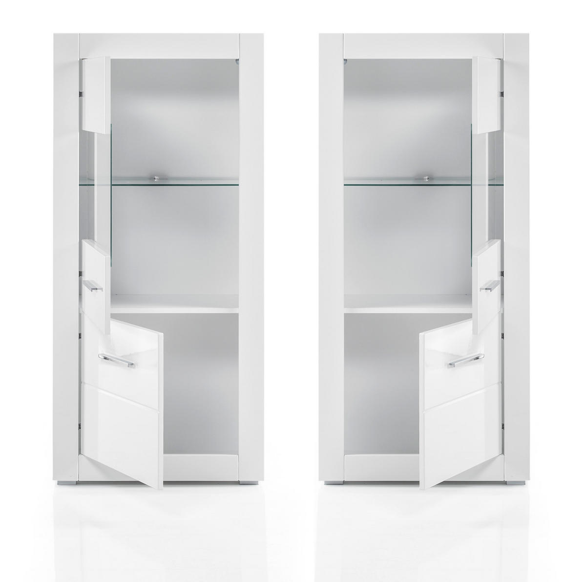 WOHNWAND weiß Hochglanz, Wohnkombination 4-teilig 300 x 198 cm - Chromfarben/Weiß Hochglanz, Glas/Holzwerkstoff (300/198/45cm) - Furn.Design