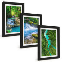 BILDER SET 3er Set - 20x30 cm Schwarzer Rahmen - Grüne Wälder, kristallklares Wasser - Schwarz, Kunststoff (20/30cm) - TULUP