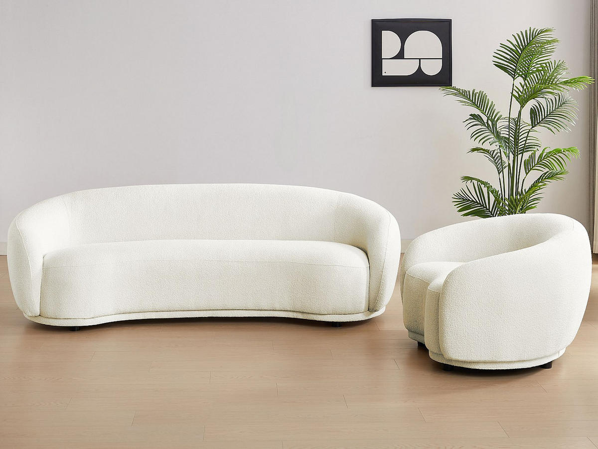 COUCHGARNITUR mit Sessel - 4 Personen - stoff - weiß Bovana - Weiß, Holz/Textil (110/71/90cm) - Vente-Unique