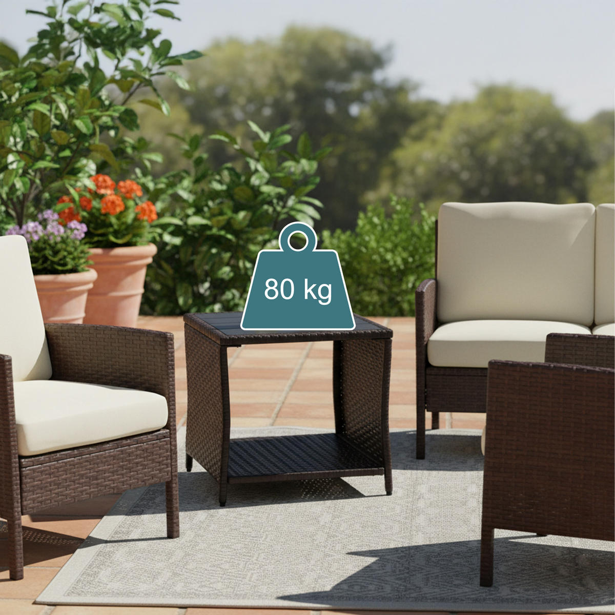 BALKONTISCH - Braun, Kunststoff/Metall (45/45/40cm) - Relaxdays