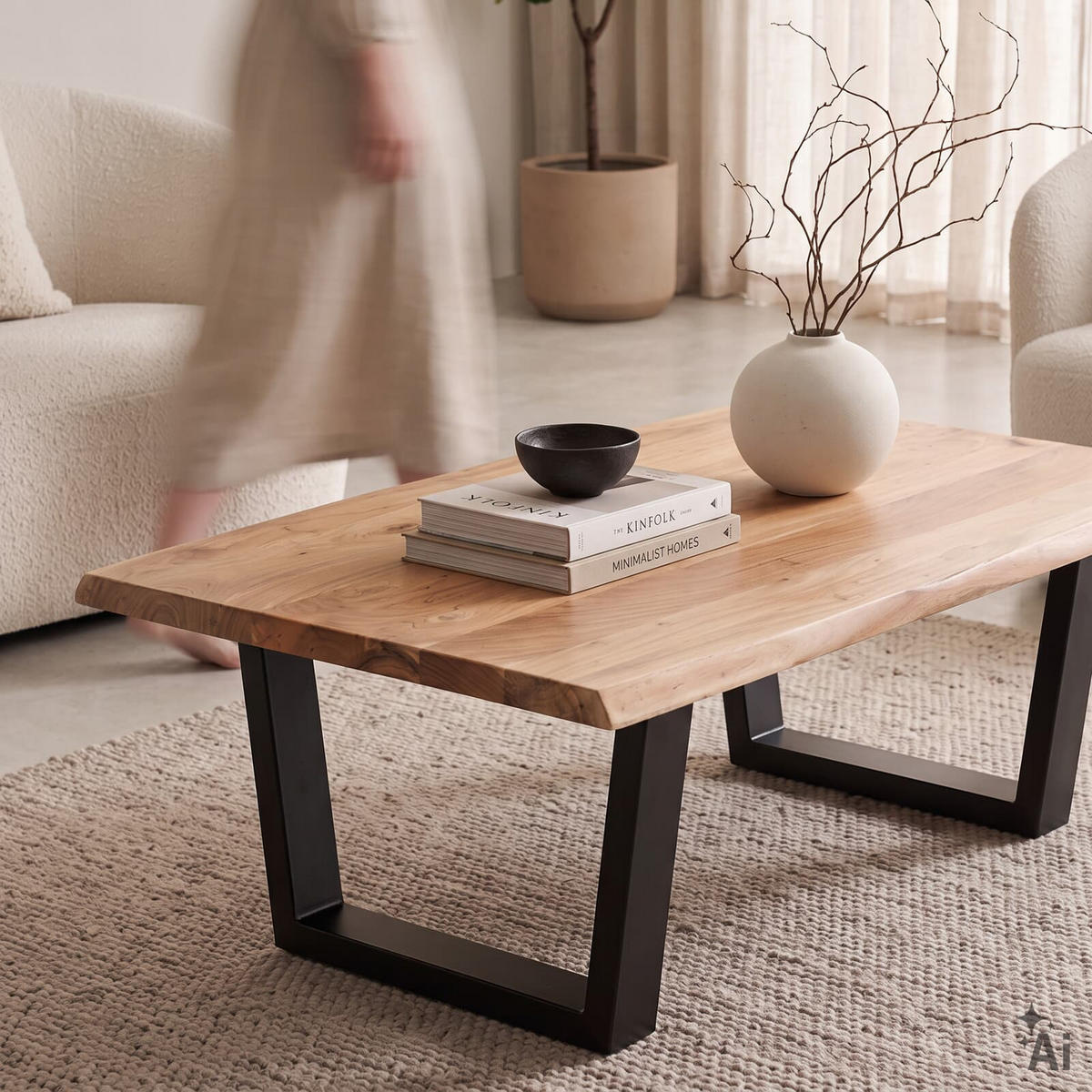 COUCHTISCH SAMIA natur, schwarz - Naturfarben, Holz/Metall (75/120/46cm) - IDIMEX