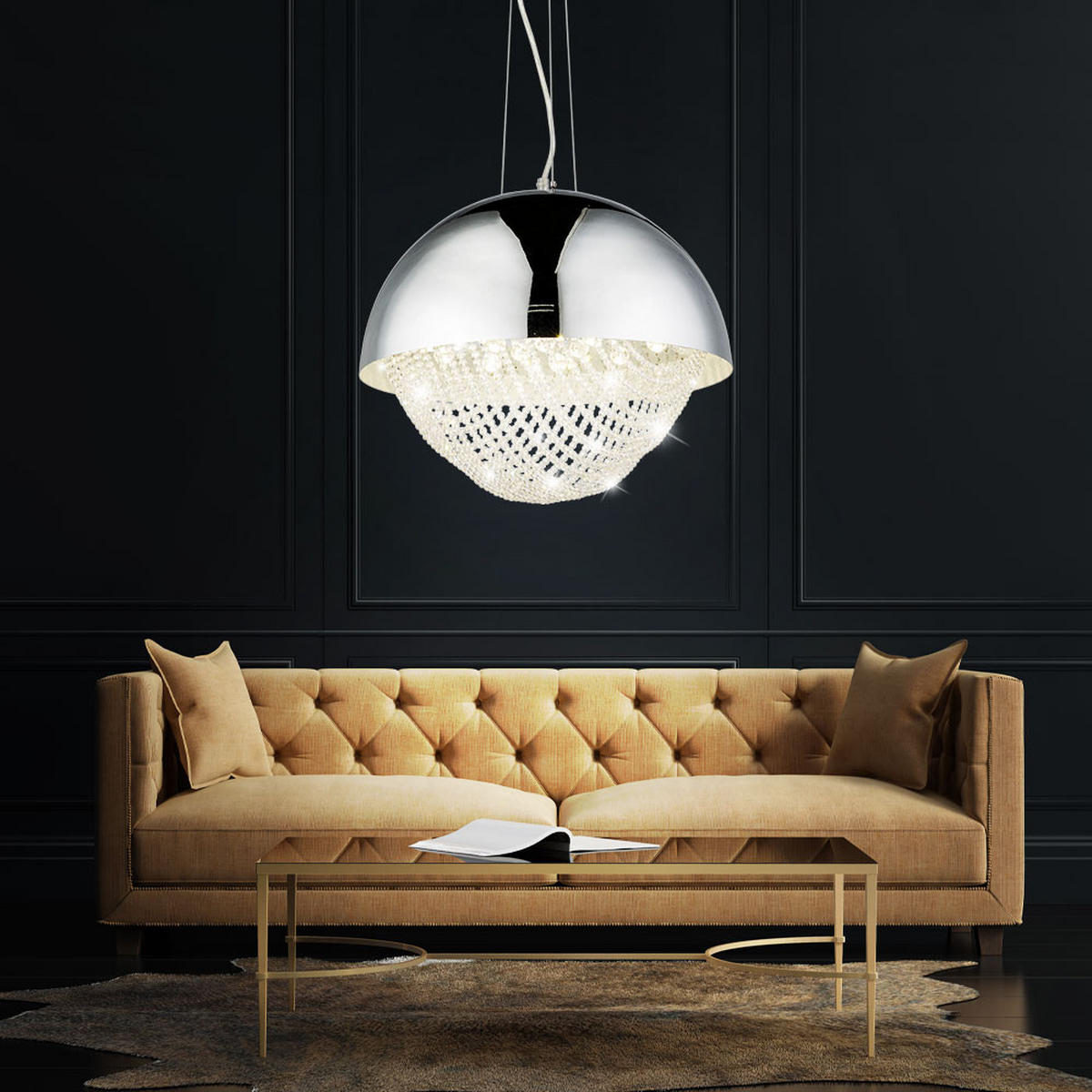 LED HÄNGELEUCHTE Kristalloptik Silber Chrom - Silberfarben, Metall (40/40/120cm) - Globo Lighting