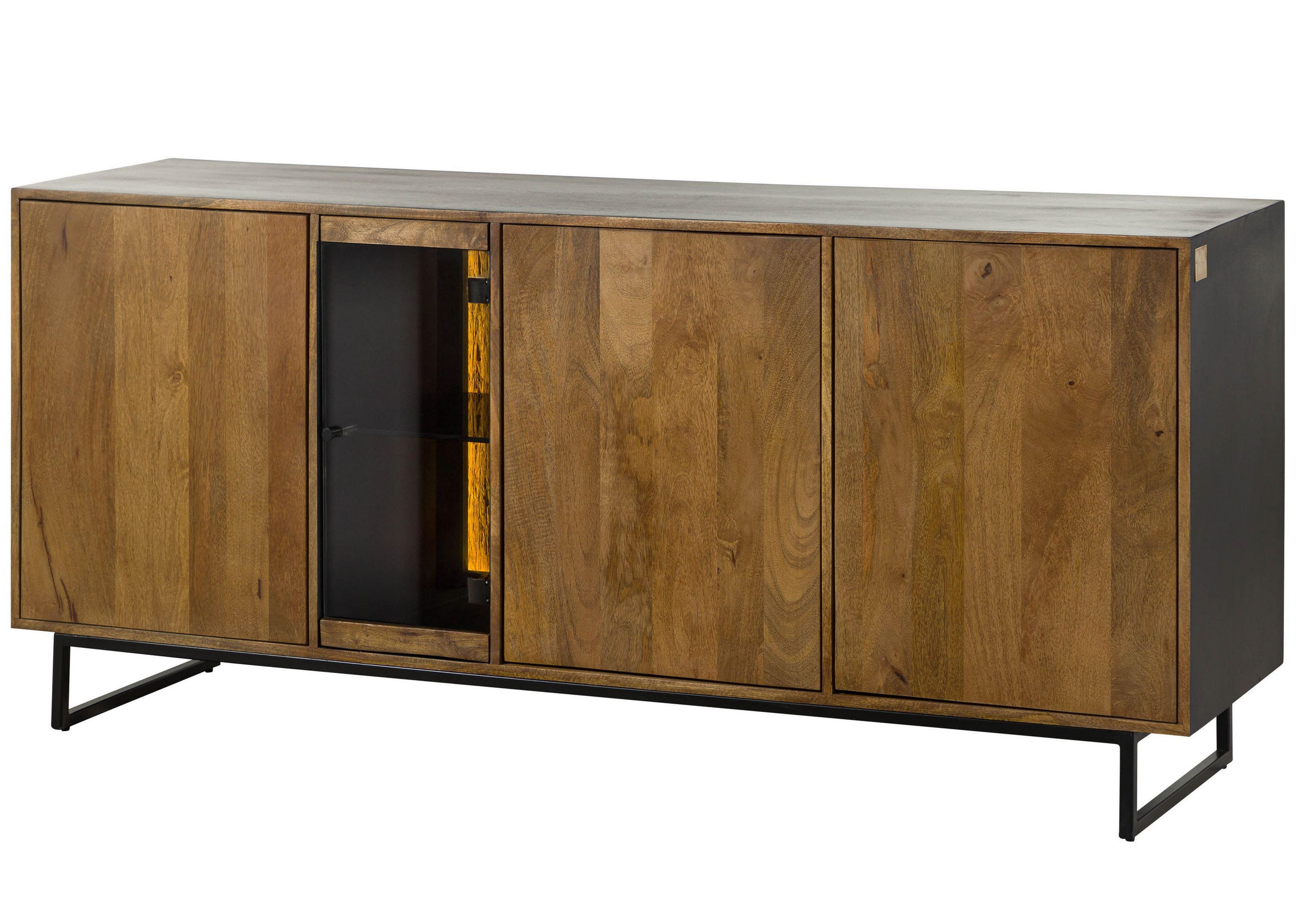 SIDEBOARD Mango / Altholz 180x47x81 schwarz / natur lackiert DAVIS #21 - Schwarz, Holz (180/81/47cm) - Massivmoebel24