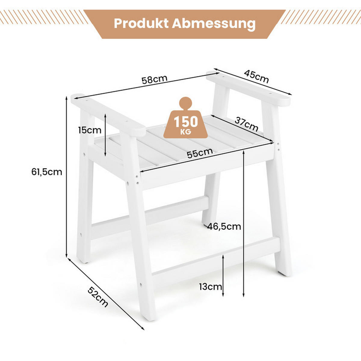 DUSCHHOCKER wasserdicht weiß - Weiß, Kunststoff (58/61.5/51cm) - COSTWAY