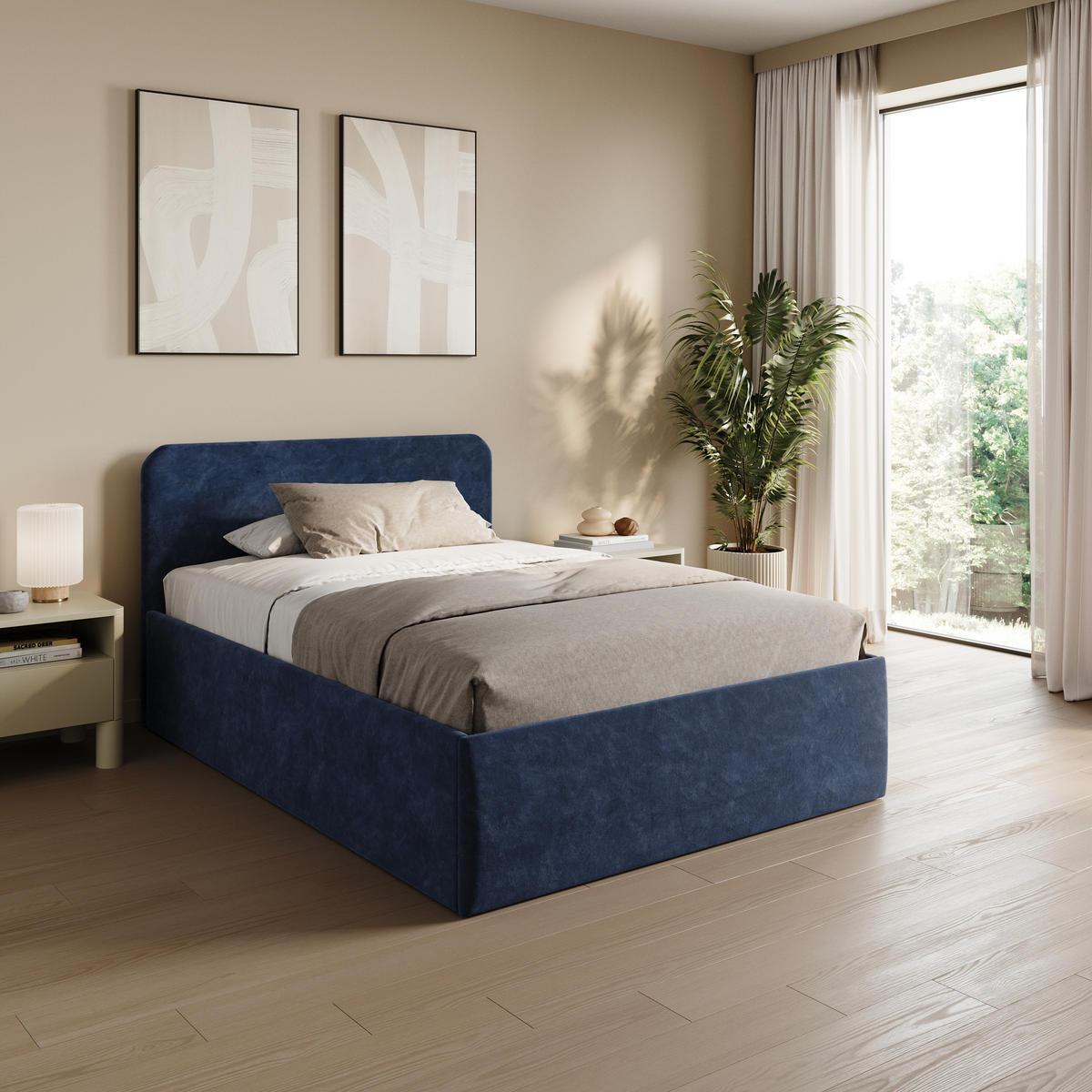 POLSTERBETT 140x200 cm Bonnellfederkernmatratze H2 Microvelours in Navy - Dunkelblau, Textil (140/200cm) - Home Collective