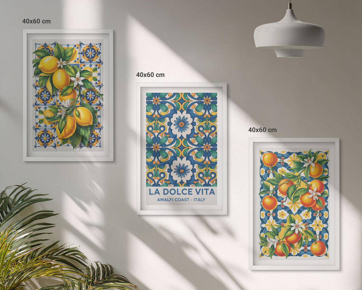 WANDBILDER 3er-Set - 40x60 cm Weißer Rahmen - Zitrusfarbene abstrakte - Weiß, Kunststoff (40/60cm) - ArtPrintCave