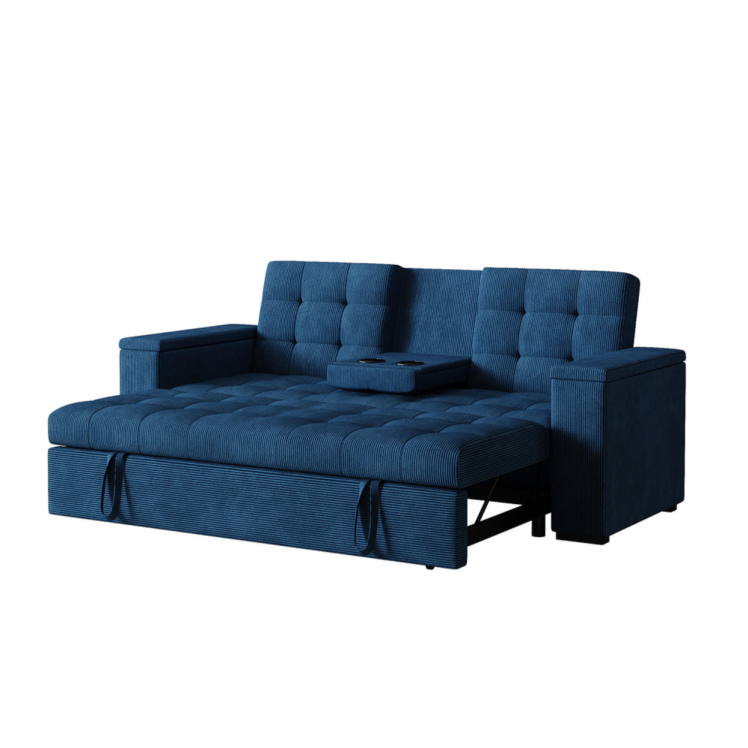 SCHLAFSOFA noho blau 3-sitzer cord - Blau, Holz (208/84/102cm) - Concept Usine