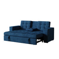 SCHLAFSOFA noho blau 3-sitzer cord - Blau, Holz (208/84/102cm) - Concept Usine