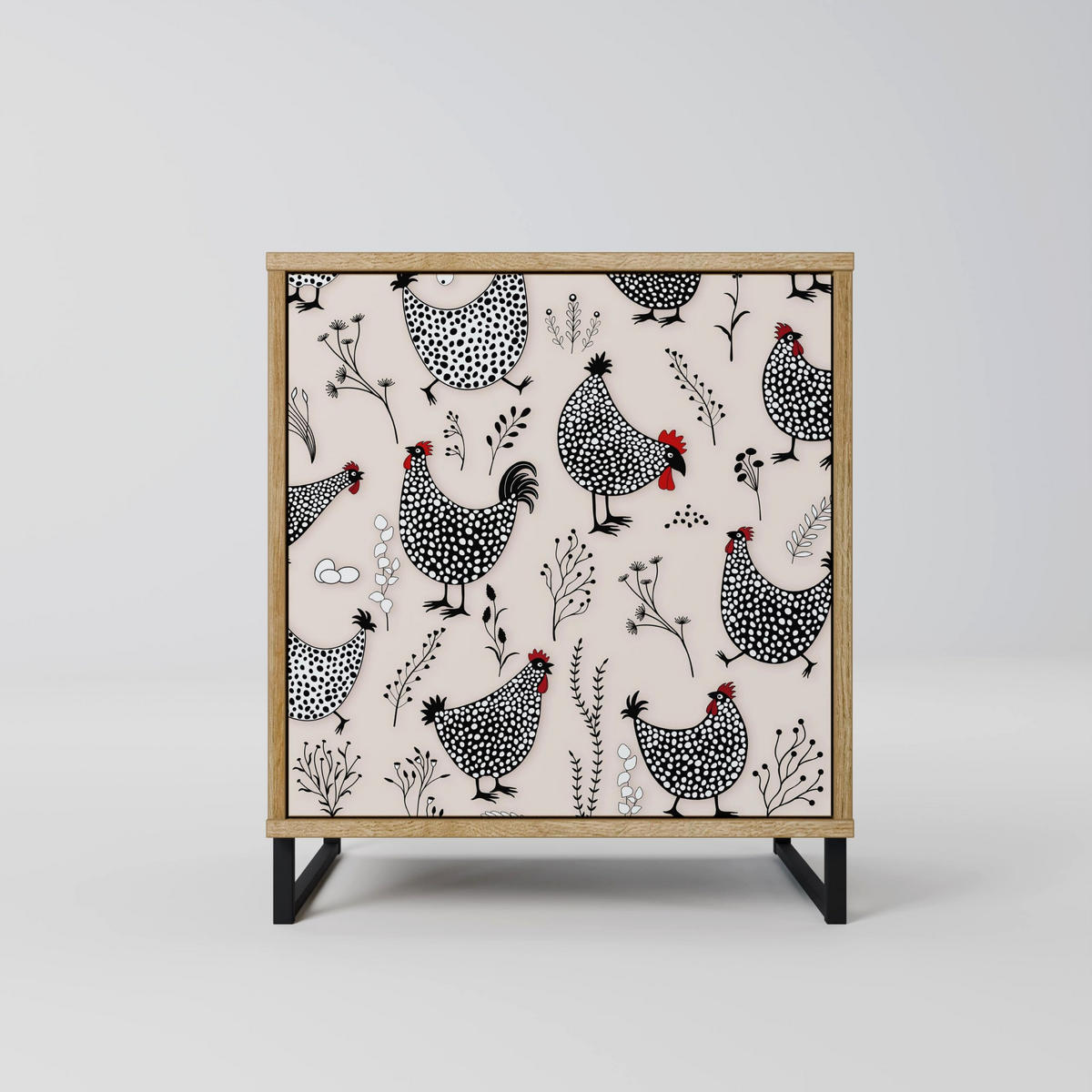 SIDEBOARD HAPPY HENS, Eichefarben, 57,5x42x57,5 cm, Ohne Füße - Eichefarben/Multicolor, Holzwerkstoff (57.5/57.5/42cm) - SpaceRebels