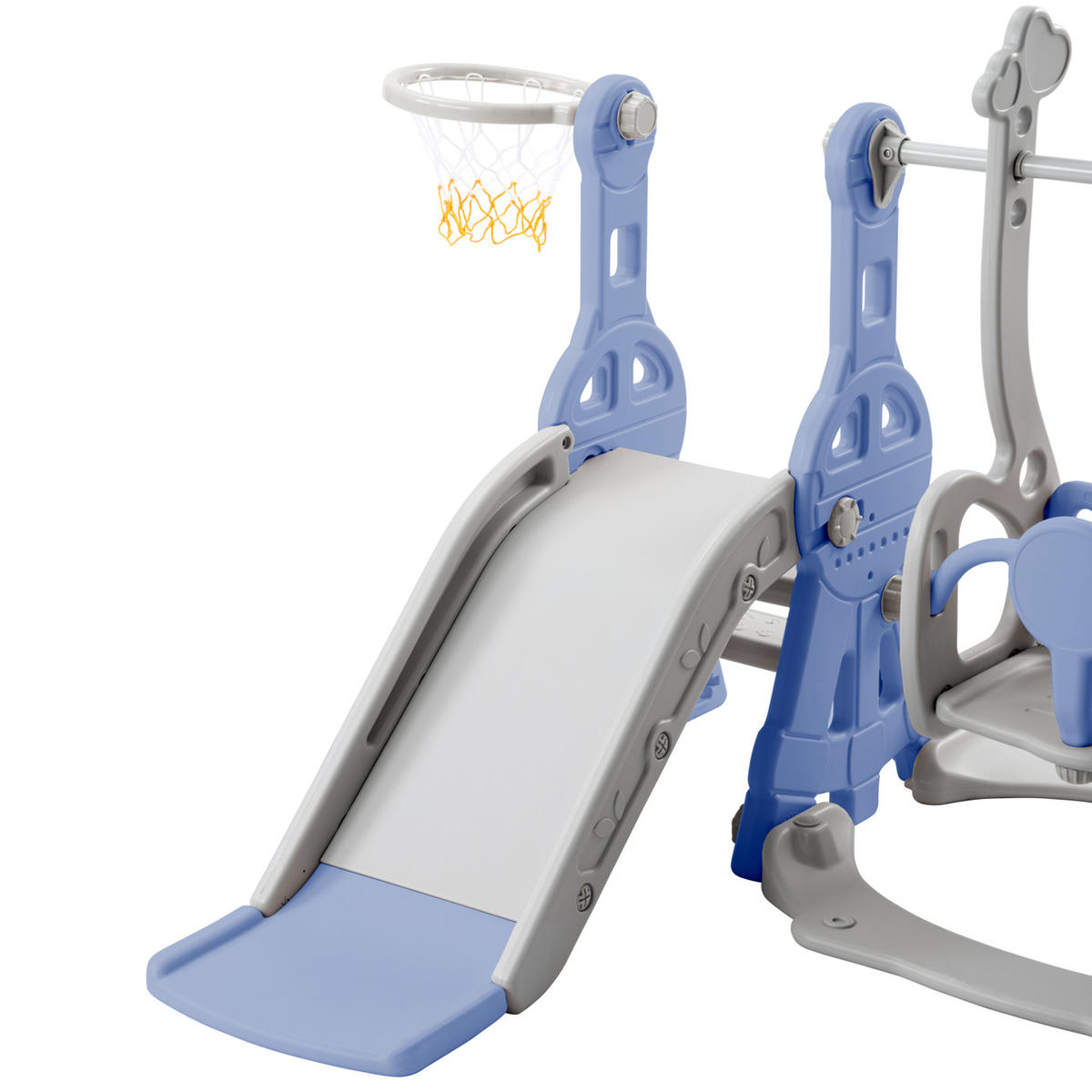 KINDERRUTSCHE 4 in 1 Schaukel Basketball Kletterleiter blau grau - Blau, Holz (70/102/70cm) - Fortuna Lai