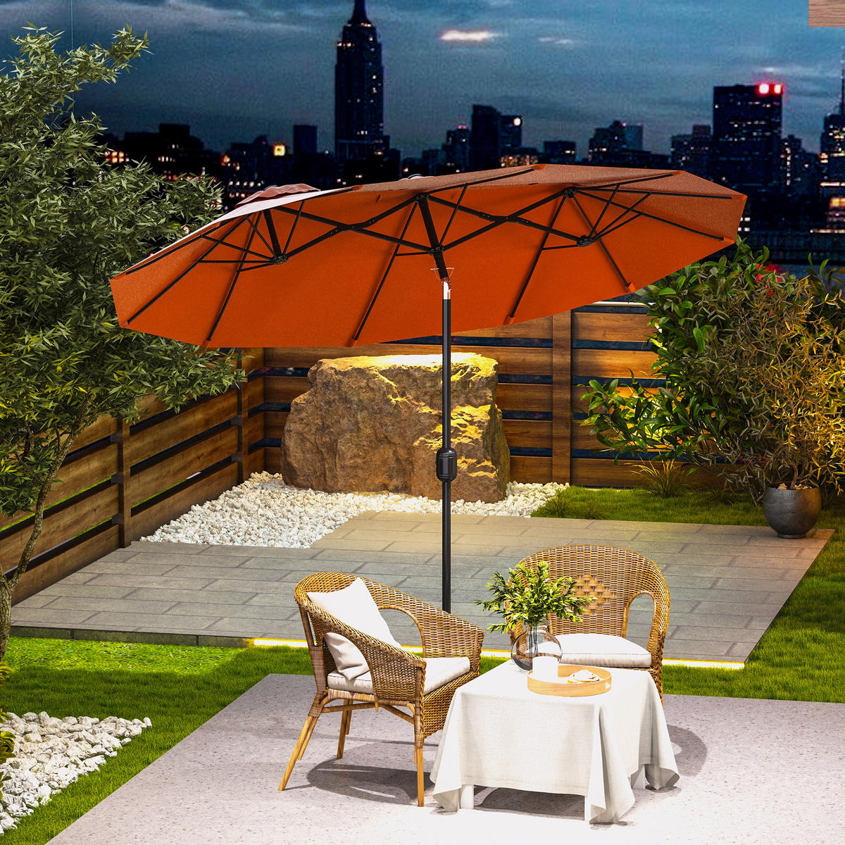 DOPPELSCHIRM neigbar aus Polyester Weinrot - Weinrot, Metall (152/295cm) - Outsunny