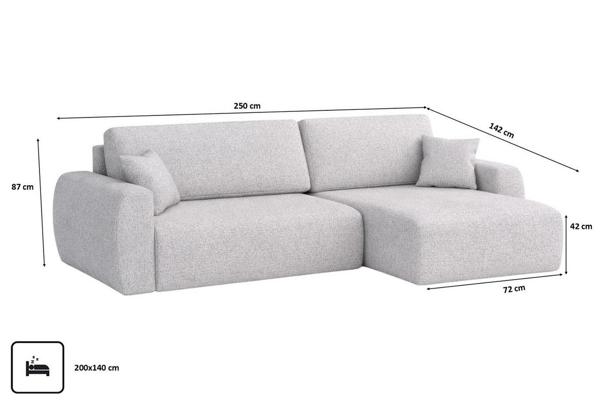 ECKSOFA Mit Schlaffunktion Ariel L, Chenille, Stoff Artico, Cement, Rechts - Hellgrau, Holz (250/142cm) - Kaiser Möbel