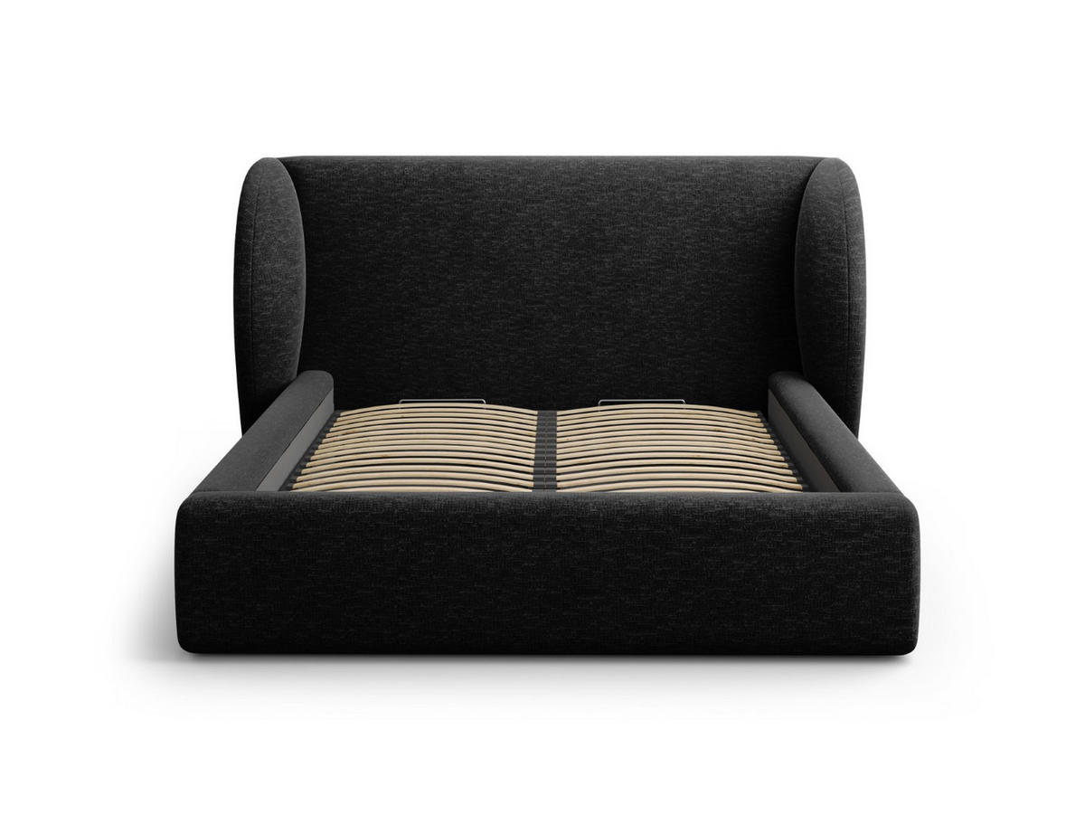 BETT mit Bettkasten und Kopfteil Miley aus Chenille-Stoff schwarz 140x200cm - Schwarz, Textil (140/200cm) - Micadoni
