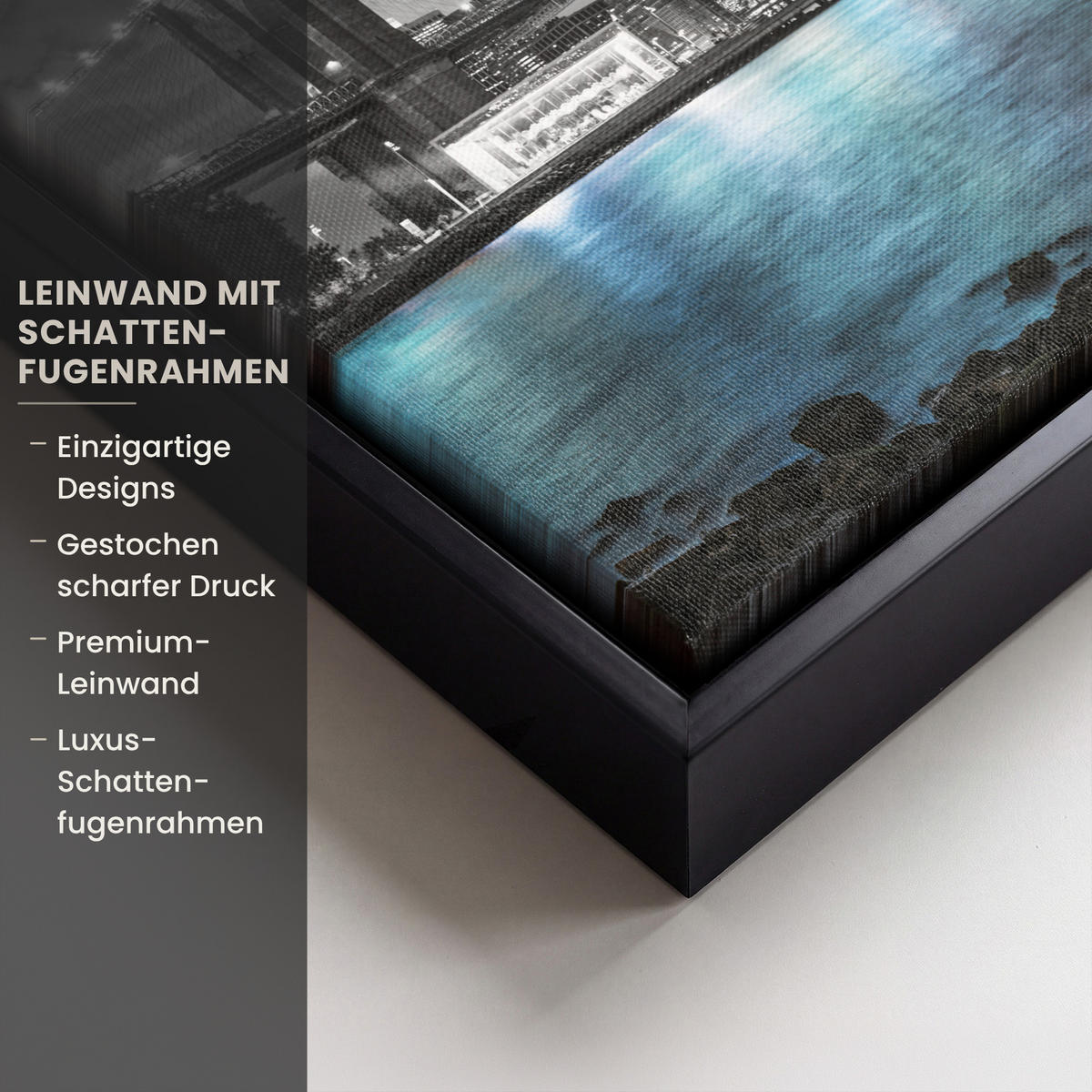 LEINWAND Bilder mit Rahmen - New York - Skyline - Stadt - Blau - 20x20 - Blaugrau, Textil (20/20cm) - MuchoWow