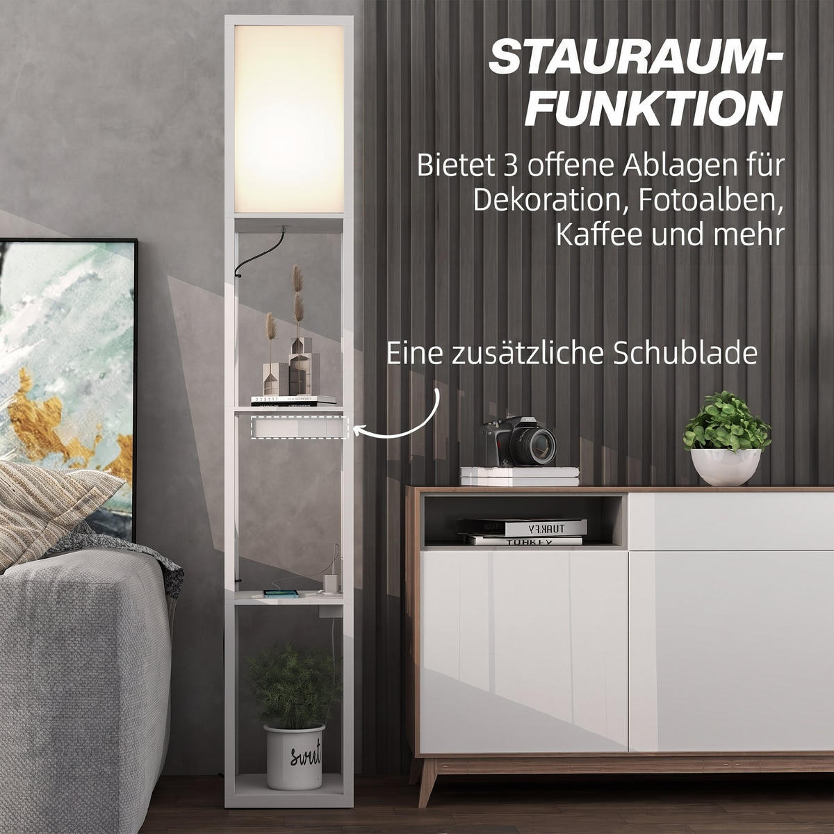 STEHLAMPE MDF Kunststoff Weiß - Weiß, Holzwerkstoff (26/26/159cm) - HOMCOM