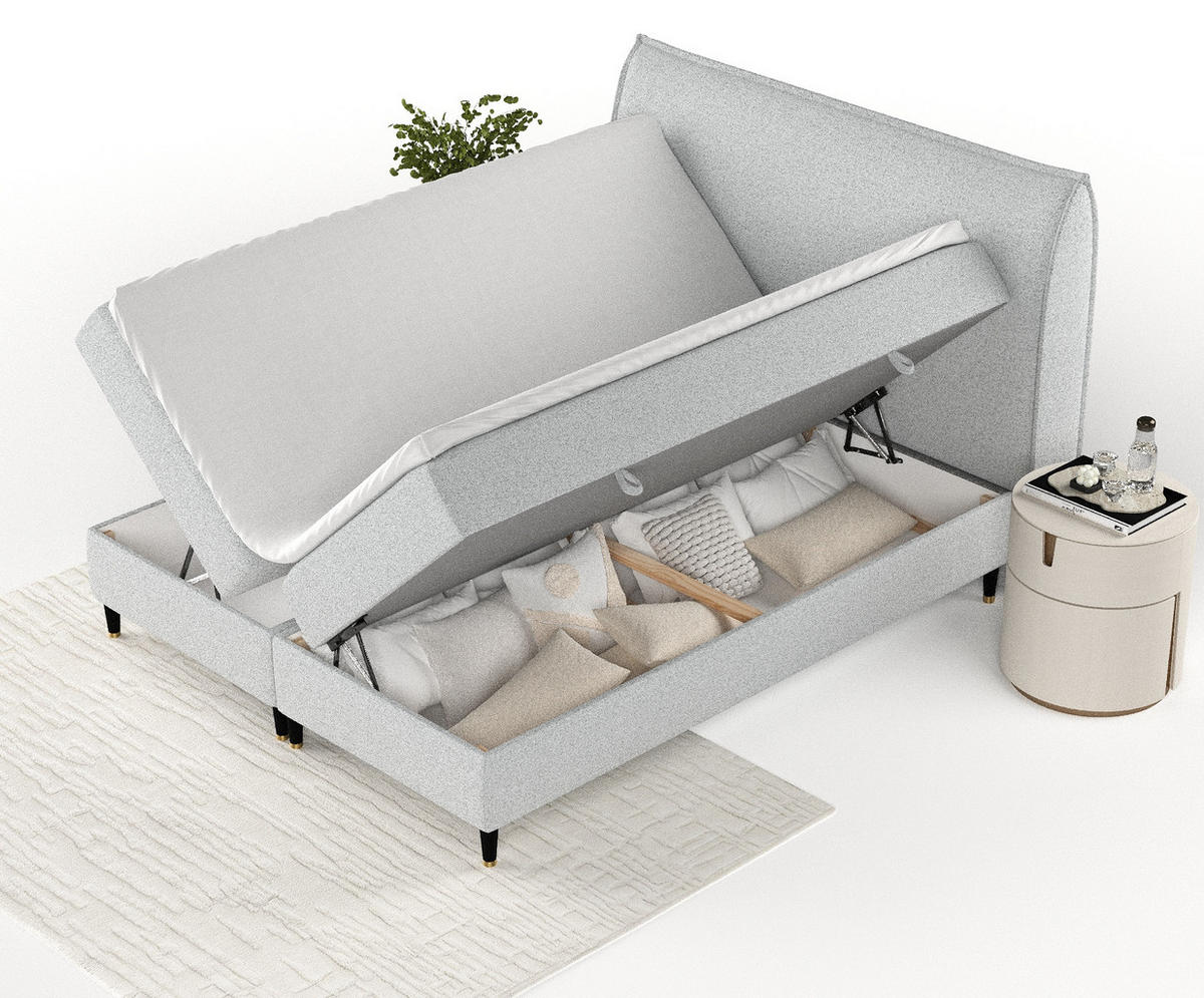 BOXBETT Melba Hellgrau 160/200 cm mit Bonellmatratze - Hellgrau/Schwarz, Holz/Holzwerkstoff (160/200cm) - Maison de Reve