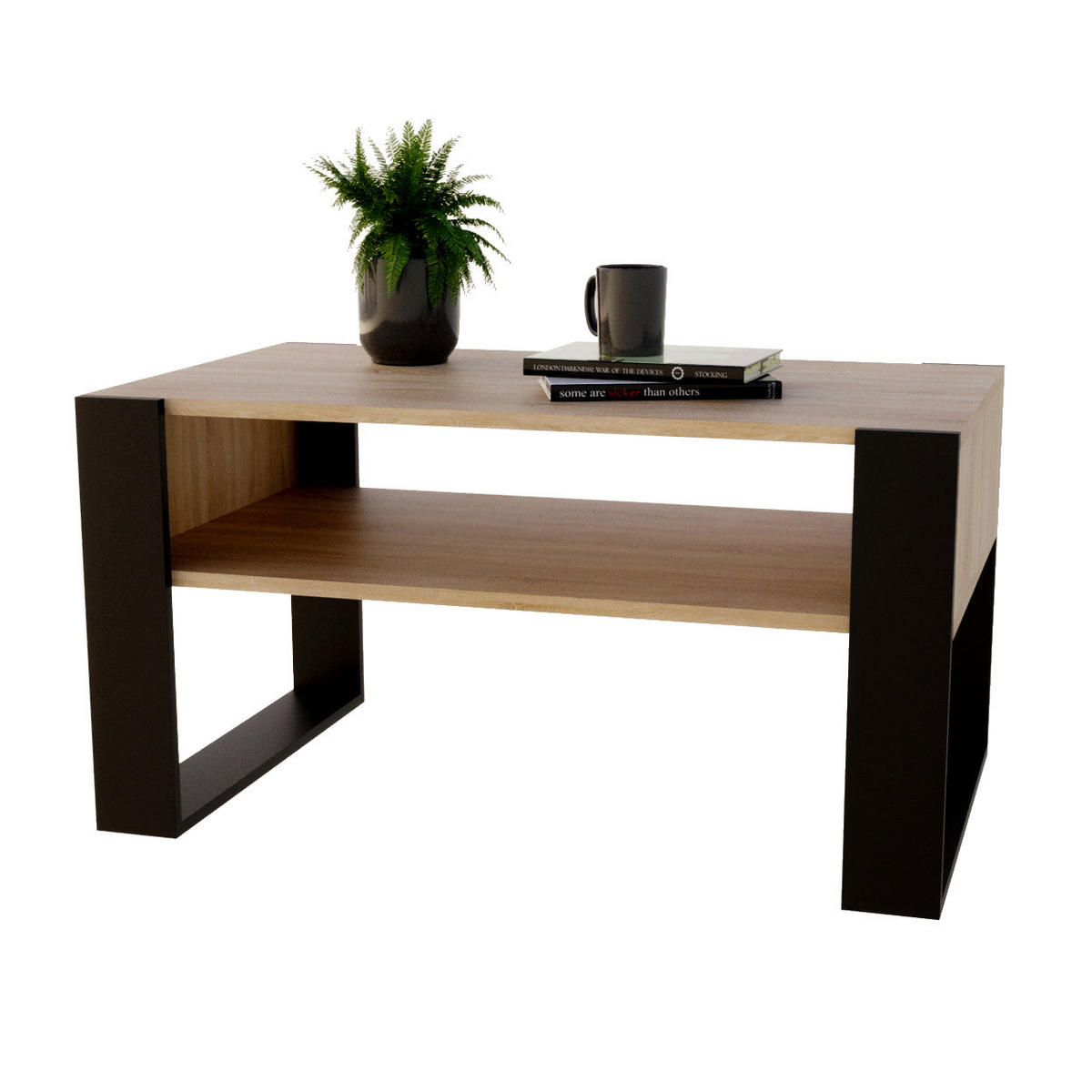 COUCHTISCH KARO 92 - Eichefarben/Schwarz, Holz (53.6/92/45cm) - Mat-Haus