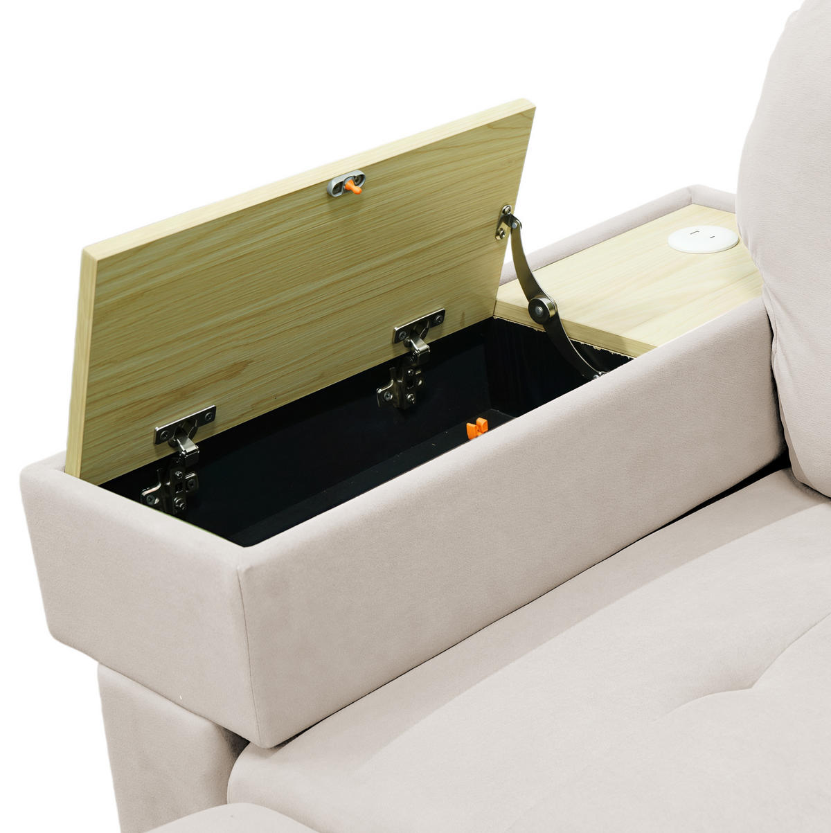 ECKSOFA 228/80/78 cm aus Samt mit Ottomane, USB-Anschluss und Stauraum Beige - Beige, Textil (80/228cm) - Modenvie