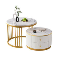 KONFERENČNÝ stolík 60/60/45,5 cm a 50/50/32 cm, 2-dielna súprava s 2 zásuvkami a mramorovým dekorom, Biela - biela, kompozitné drevo (60/60/45.5cm) - Redom