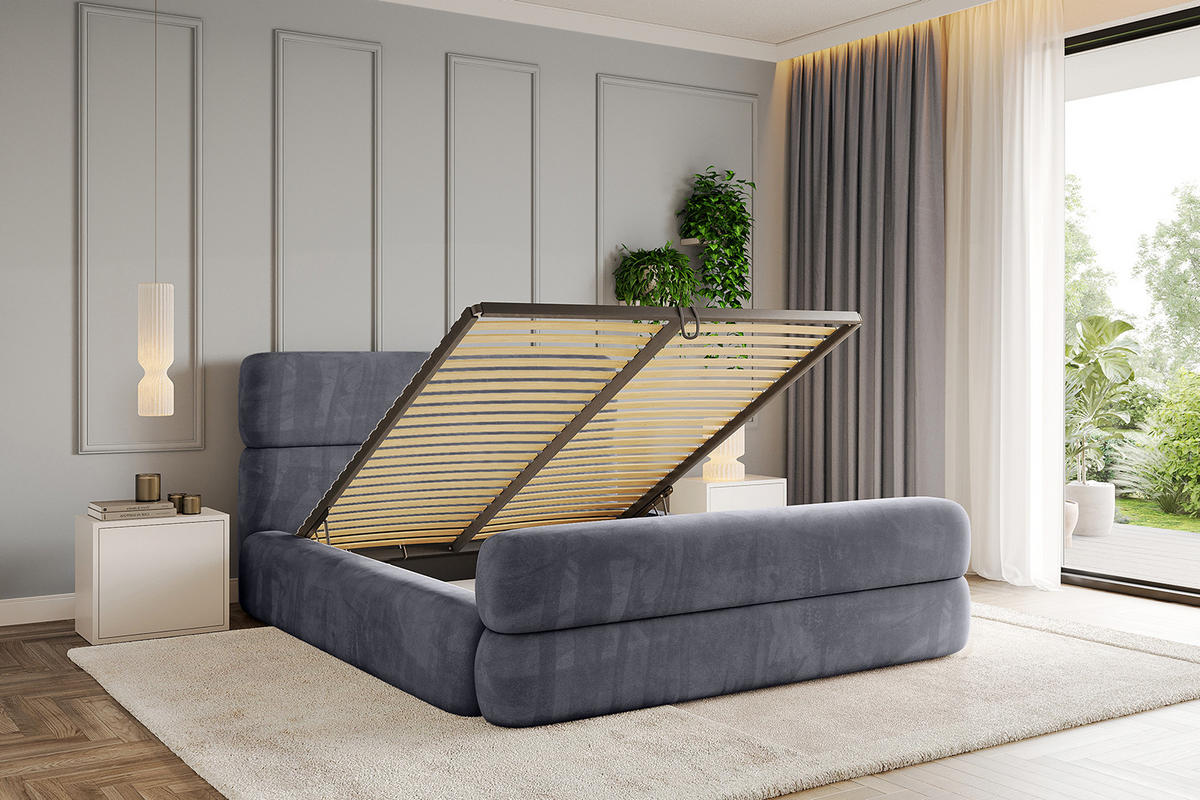 POLSTERBETT mit Bettkasten, Fußteil und Lattenrost, Boxbett ohne Matratze - ENORA-Z 120x200 Dunkelgrau - Dunkelgrau, Holzwerkstoff/Textil (120/200cm) - ALTDECOR
