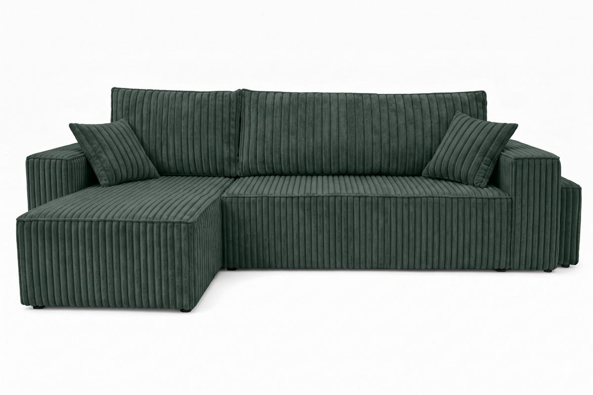 ECKSOFA Mit Schlaffunktion Und Pouf, Cordstoff Tilia, Grün, Links, Best L Mit Pouf - Grün, Holz (244/145cm) - Kaiser Möbel