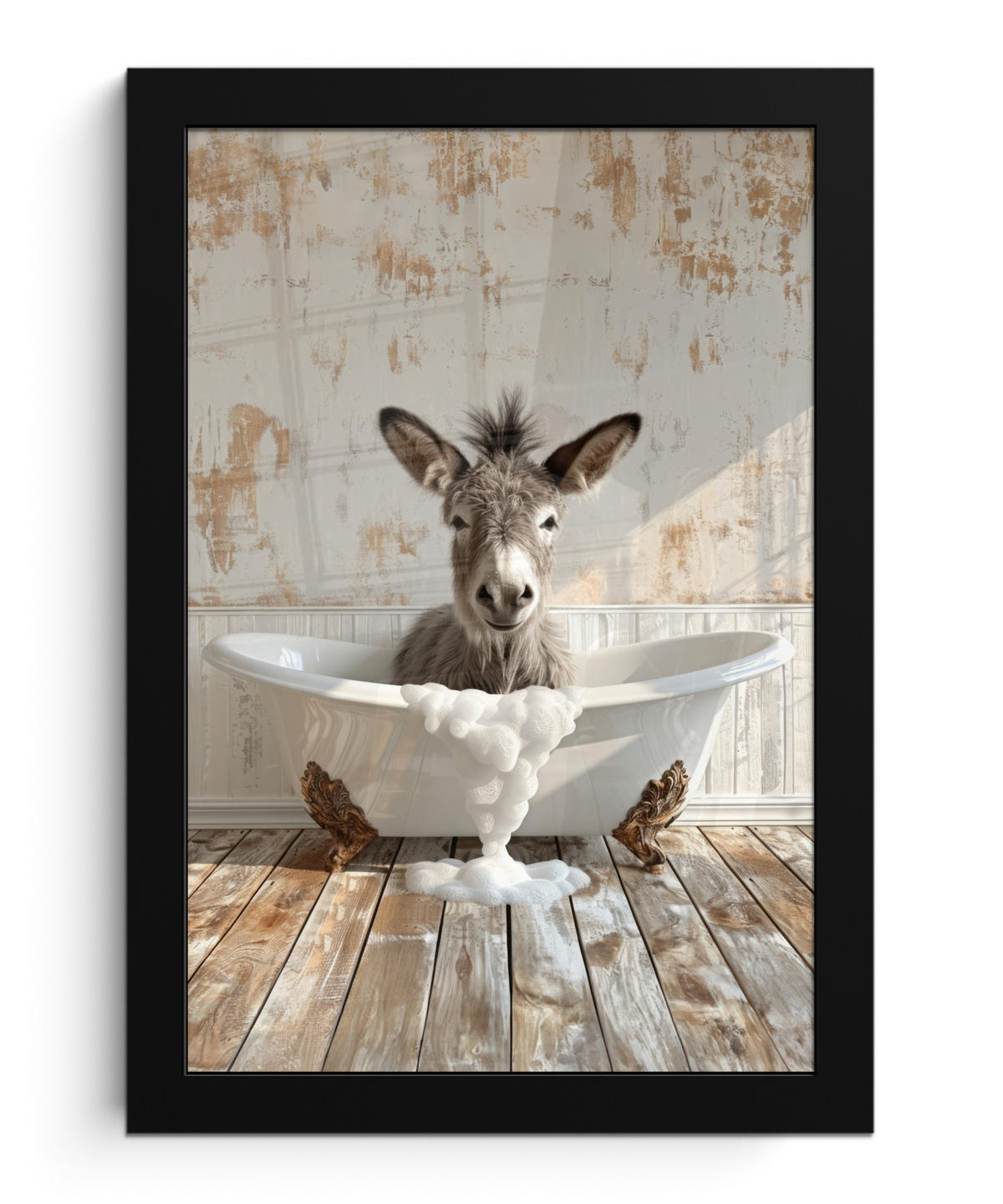 GERAHMTES BILD Esel - Tiere - Badewanne - Schaumstoff 20x30 cm - Weiß, Papier (20/30cm) - MuchoWow