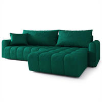 ECKSOFA FRIGA Grün Velours-Stoff mit Schlaffunktion - Grün, Holz (283/185cm) - MASSENO