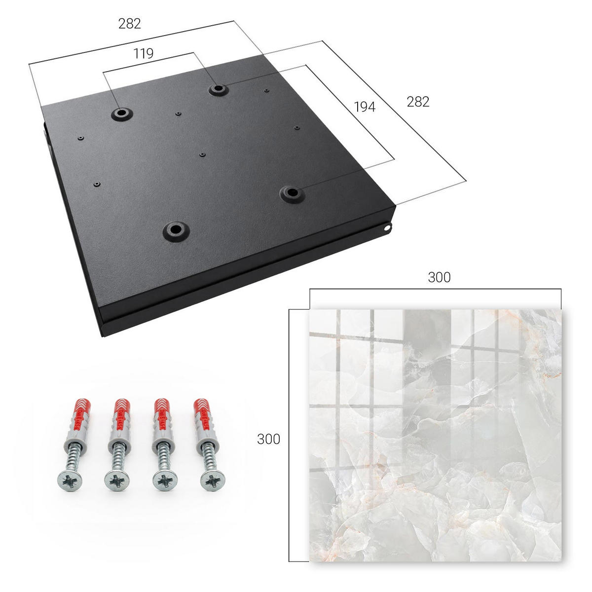 SCHLÜSSELBOX Schwarz 30x30 cm- Türöffnung nach rechts - Neutrale Eleganz - Weiß, Metall (30/30/5cm) - TULUP