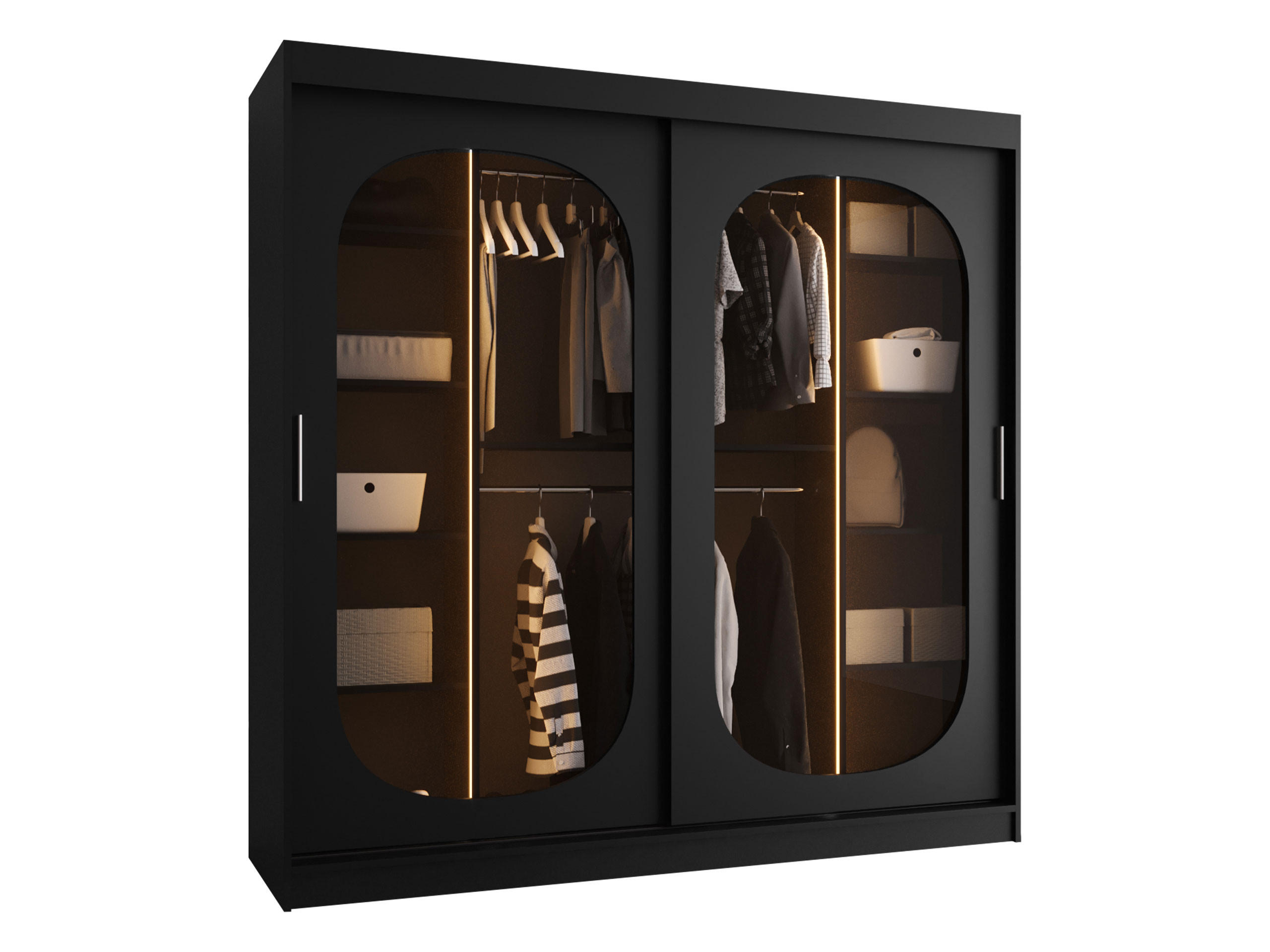 SCHWEBETÜRENSCHRANK Bahrajn 200 mit LED Beleuchtung - Silberfarben/Schwarz, Holzwerkstoff/Kunststoff (200/200/62cm) - MIRJAN24