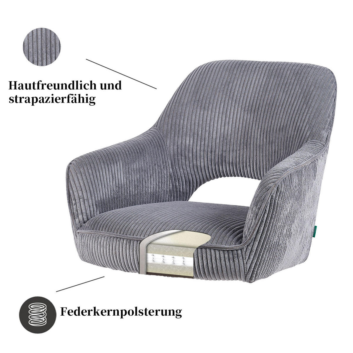 DREHSTUHL Mika-Lena 2er-Set - Nussbaumfarben/Grau, Eichenholz/Holz (60/87/65cm) - DUBI Möbel