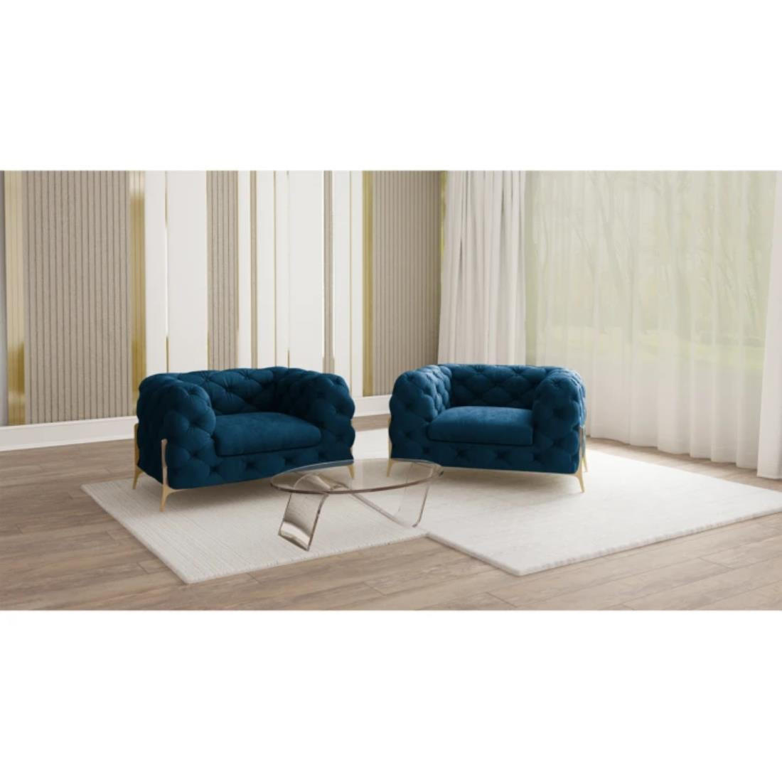 CHESTERFIELD-SESSEL Lexi Marineblau Samt - Goldfarben/Dunkelblau, Holz/Textil (125/75/100cm) - S-Style Möbel