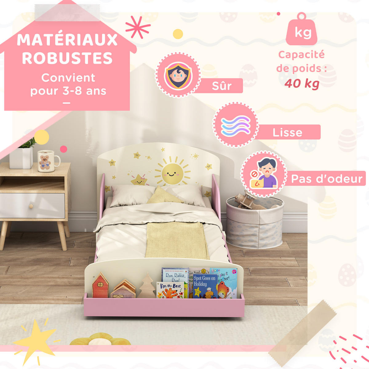 KINDERBETT 140x70 cm DE-14670 mit Schutzbügeln & Stauraum Rosa - Pink, Holzwerkstoff (70/140cm) - ComfortXL