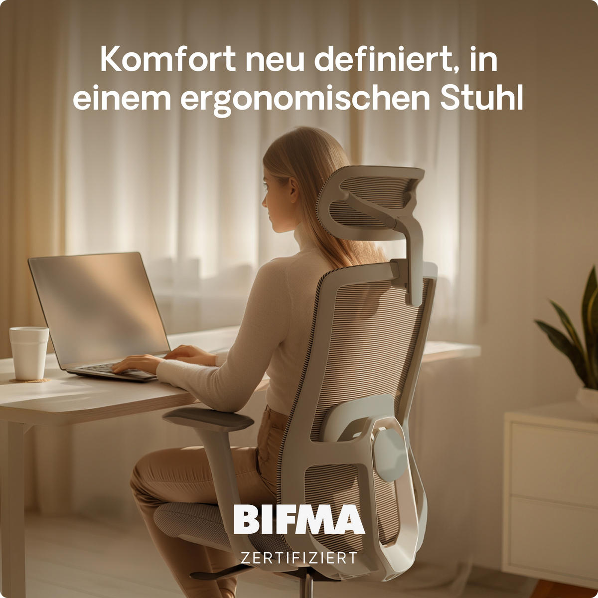 BÜROSTUHL Verstellbarer Ergonomischer SitOne Grau 4-Dimensional Armlehne, Integrierte 4-Wege-Lendenwirbelstütze - Grau, Kunststoff (60/125/68cm) - Desktronic