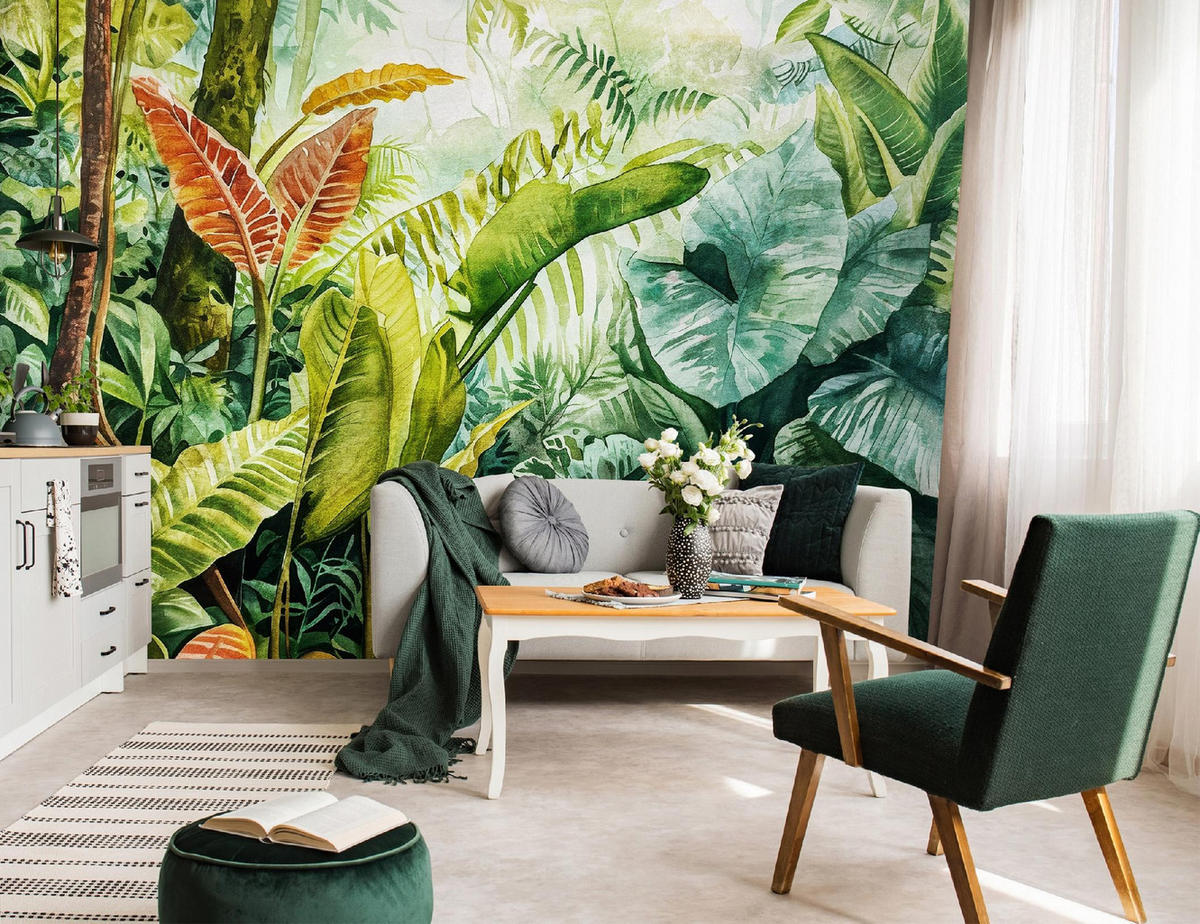 FOTOTAPETE Dschungel Blätter Grün 368x254 cm - Multicolor, Papier (368/254cm) - Wallarena