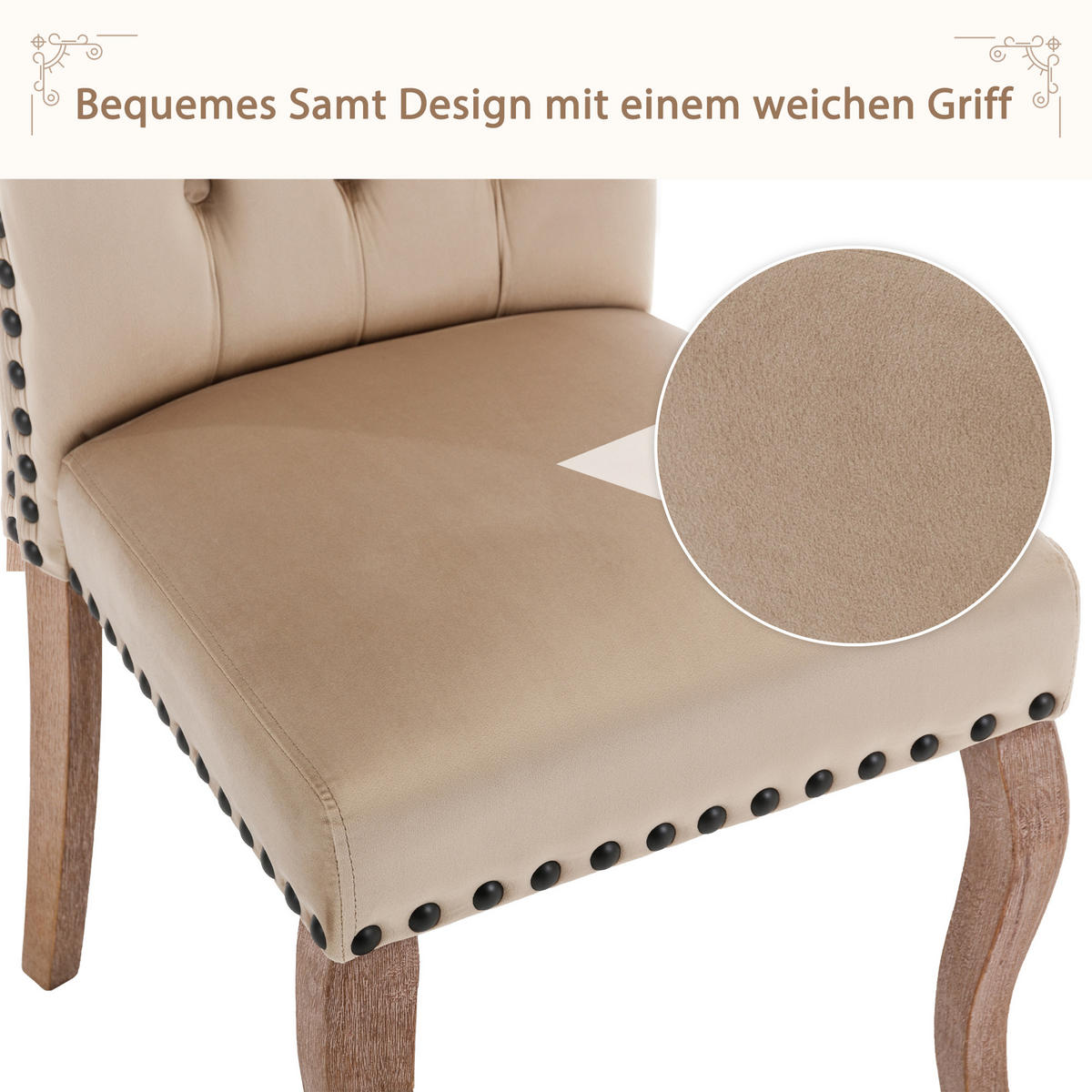 ESSZIMMERSTUHL 2er Set Samt Kamel Polsterstuhl Massivholz Modern - Hellbraun, Textil (49/95/63cm) - FLIEKS