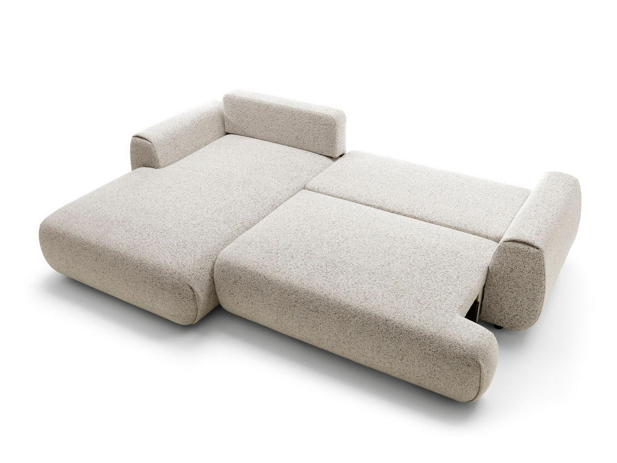 ECKSOFA ZEST Beige Geflochtener Stoff mit Schlaffunktion - Beige, Holz (270/167cm) - MASSENO