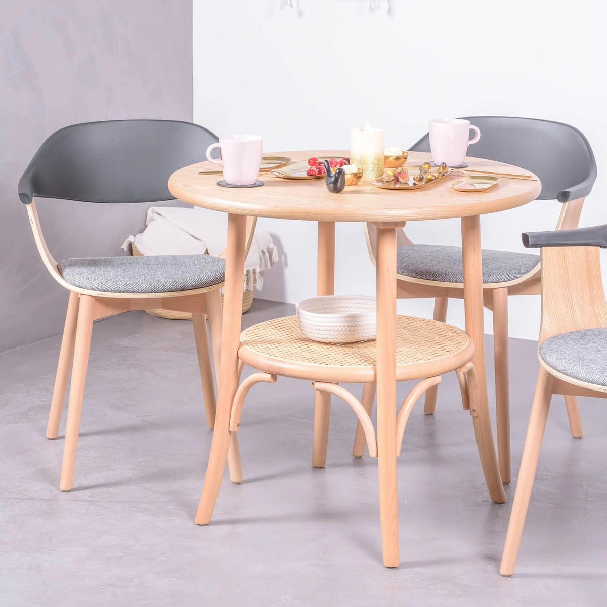RATTANTISCH Rund Eschefarben 81/81/75 cm - Eschefarben, Holz (81/81/75cm) - Nest Dream