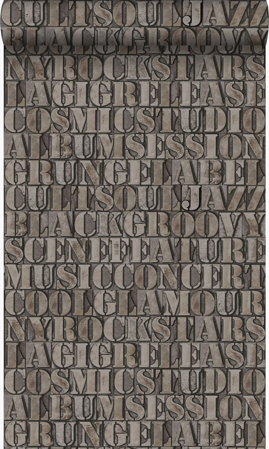 TAPETE alte eiserne Druckbuchstaben 53 cm x 10.05 m - Braun, Papier (53/1000cm) - Origin Wallcoverings