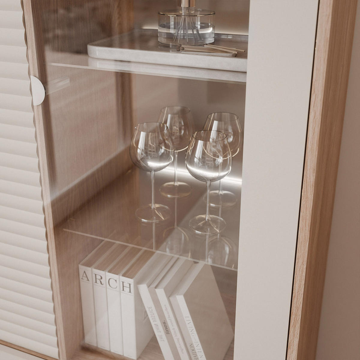 VITRINE LUSSO 100 cm Glastüren, Eiche / Kaschmir - Eichefarben, Holzwerkstoff/Metall (100/152/40cm) - Idohome