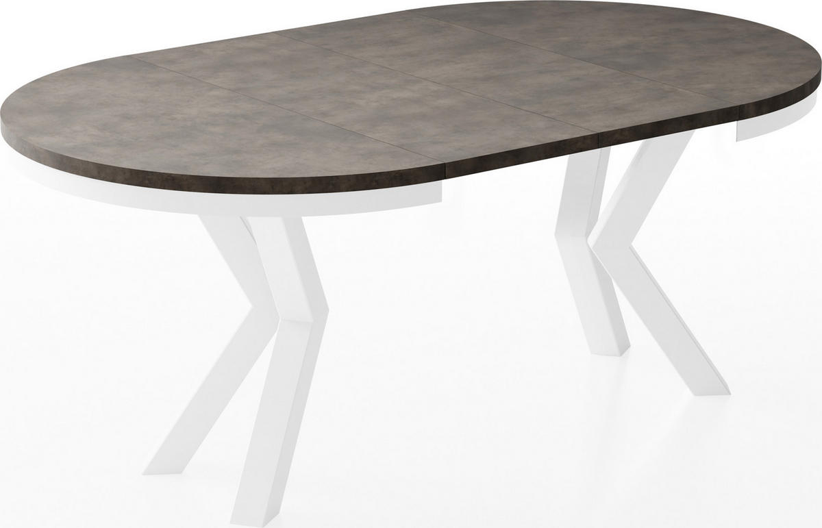 ESSTISCH Clara Weiß runder ausziehbarer, Dunkelgrauer Chicago Beton 100-180/100/76 cm - Dunkelgrau/Weiß, Holzwerkstoff/Metall (100/100/76cm) - WFL GROUP