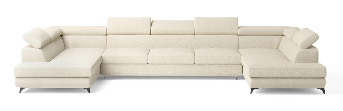 ROHOVÁ SEDAČKA URMANO krémová - černá/krémová, kov/dřevo (395/190cm) - MASSENO